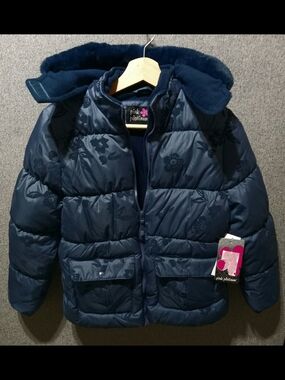 Pink Platinum Girls' Navy Puffer Jacket with Hood